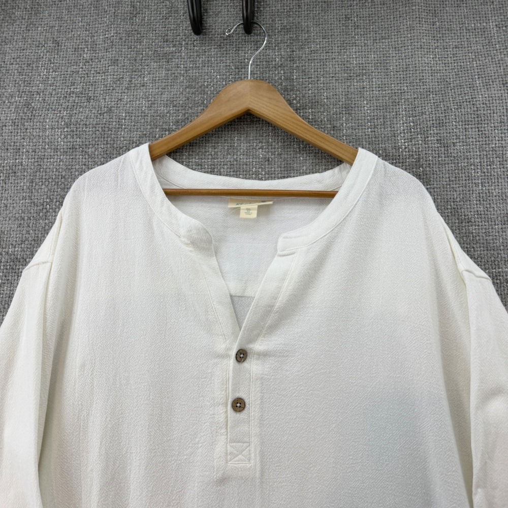 KS Island Henley Shirt Mens 5XL Big White 100% Cotton Textured 3/4 Sleeve‎ Beach